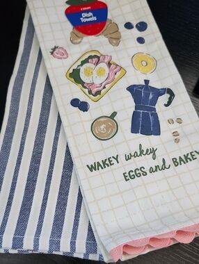Breakfast Print Dish Towels - Blue, Pink, Green